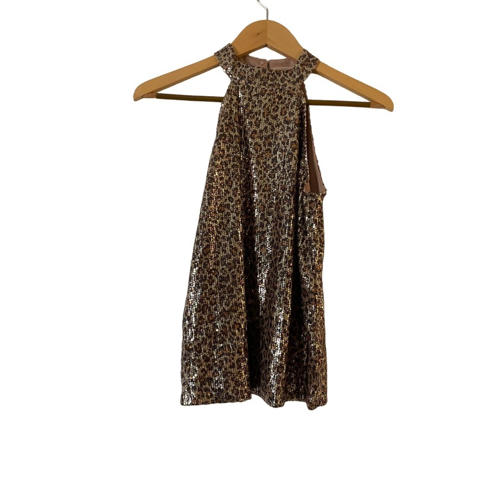 Cable & Gauge Sequin Leopard Halter Neck Top Size‎ XS Brown Sleeveless NWT
